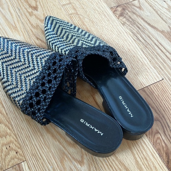 Makris Black and Tan Woven Slip-On Shoes Mules Handmade in Greece - Picture 1 of 4